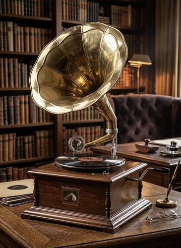 Wood gramophone with brass - wood,