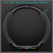 15" D-Shape Steering Wheel Cover Suede Carbon Fiber Portector For Mercedes-Benz