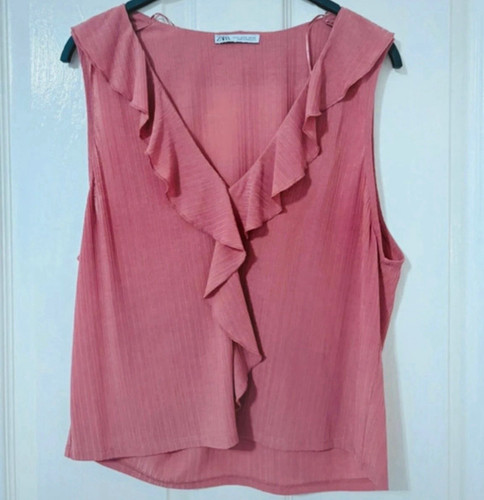 Zara pink solid knit ruffle - zara,