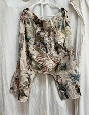 magnolia pearl button waist bird and roses patch low crotch pants OOAK