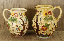 2 x Vintage H J Wood Indian Tree Pottery Jugs Staffordshire Hand Painted