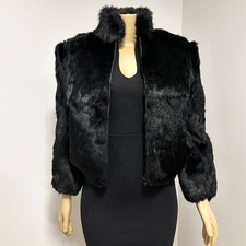 Vintage NIKI Black Rabbit Fur Bomber Jacket Coat Mobwife Size Medium