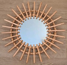 WOODEN WICKER RATTAN WOVEN SUN SUNBURST HANGING WALL ROUND MIRROR SUNFLOWER