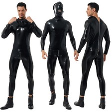 UK Men Wet Look Leather Bodysuit Leotard Zipper Zentai Catsuit Cosplay Costume