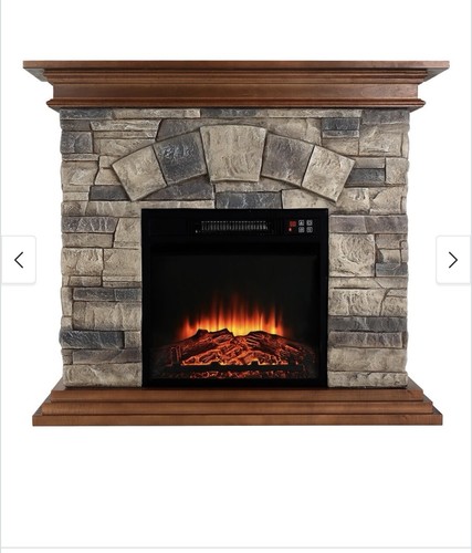 Stone wood electric fireplace - stone,