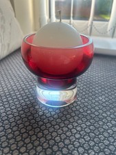M&S  Pink Glass Candle Holder With Solid Clear Glass Base & Original Ball Candle