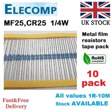 MF25 1/4W Resistors 1% All Values (0R-1K-10M) 10 Pack, KIT, UK stockFree postage