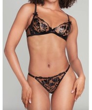 New!AGENT PROVOCATEUR BLACK SPARKLE Shimmering Gorgeous Set Bra34C& AP2 Knicker