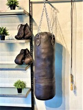 Vintage leather BOXING gym PUNCH BAG gloves punching retro heavy training bag