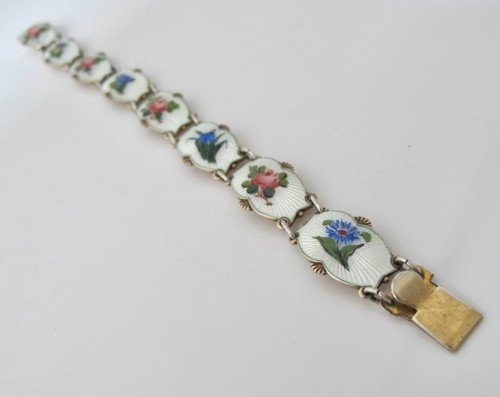 White floral enamel - , sterling