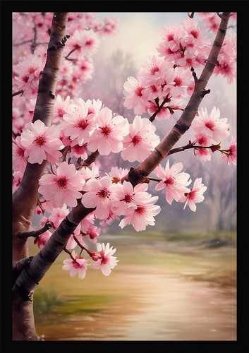 Serene cherry blossom framed - serene,