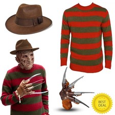 Mens FREDDY KRUEGER STYLE COSTUME Horror BURNT MASK Halloween Party Outfit LOT