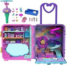Polly Pocket Resort Roll Away Playset | 4 Dolls, Car & 30 Accessories | Ages 4+