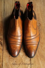 Jeffery West Marriott Burnished Tan Leather Brogue Chelsea Boots Shoes Mens UK 8