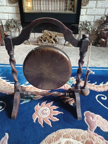 Antique wood and bronze dinner - antique,