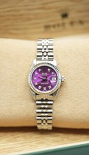 Ladies Steel & White Gold Rolex Datejust 26 69174 Custom Purple Diamond Dial