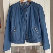 MASSIMO DUTTI Light Blue Soft Leather Jacket Woman Size M.
