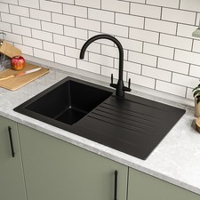 Single Bowl Inset Black Composite Small Kitchen Sink with Reversible D AMESBL860