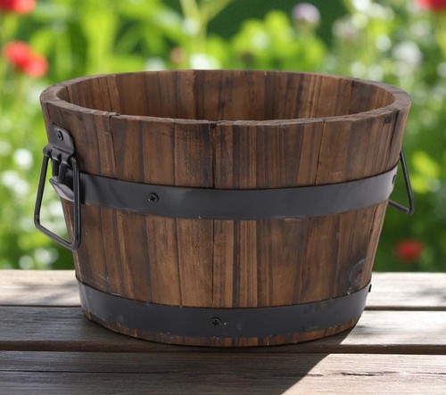 Round wooden barrel - wooden, planter