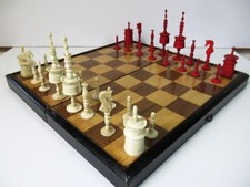 ANTIQUE GERMAN CHESS SET  K 110mm AND FOLDING CHESS BOARD-BOX