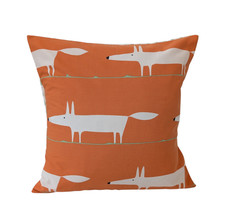 Scion Midi Mr Fox Cushion Cover Orange Cream and Light Green 16" - Handmade