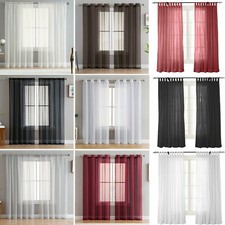 PAIR OF VOILE NET SLOT TOP ROD POCKET TAB TOP EYELET CURTAIN PANEL WITH TIE BACK