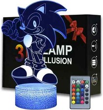 Sonic The Hedgehog 3D Night Light Lamp Illusion Bedside Table -Kids - 16 Colours