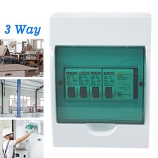 1Pc 3 Way Waterproof Garage Shed Consumer Unit Fuse Box Isolation Switch & 3 MCB
