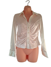 Zara Womens Ivory Ruched Satin Blouse Size Small Collar NWT Casual Workwear