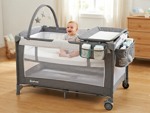 Costway travel cot with - 1,