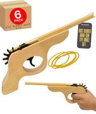 Wooden Rubber Band Gun Retro Toy Pistol with Bands
