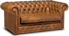 Chesterfield Plus Three Seater Sofa Bed Genuine Italian Vintage Cognac Leather
