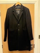Zara Man Black Long Overcoat, Large With Collar, Buttons And Pockets Long Sleeve