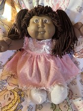 Vintage Cabbage Patch Kids Dark Skin Doll face 10 teeth New pink Dress 