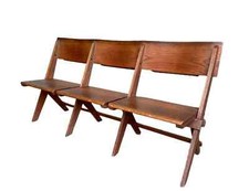 Reclaimed Solid Oak Folding Church Chairs with Bible Backs - Wooden Seat