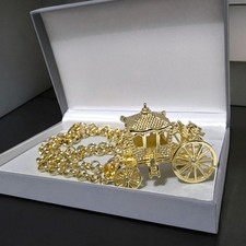 Womens XL Gold Gypsy Wagon Pendant On Belcher Chain 26" Length 9ct Gold Filled