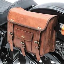 2Pcs Handmade Genuine Retro Brown Leather Motorcycle Saddlebag Pannier Pouch Bag