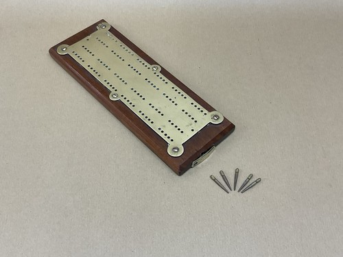 Brass and oak cribbage board - brass,