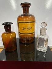 Antique Apothecary Bottles x 3 Chemist Glass Collection Display Prop
