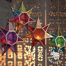 Moroccan Style Star Glass Lantern - bohemian, hippy chic, colourful, tealight, c