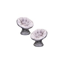 SH&G Rattan Swivel Chair 2 Seat Set | 360 Papasan Moon Chairs | Grey Rattan