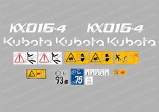 KUBOTA KX016-4 MINI DIGGER COMPLETE DECAL SET WITH SAFETY WARNING SIGNS