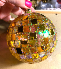 Gold Clear Mirror Disco Ball Round Large Plastic Christmas Ornament 3.5"
