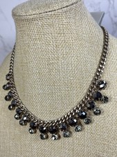 ACCESSORIZE Rhinestone Statement Necklace Green & Metallic Grey Brass Tone 520