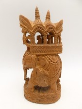 VINTAGE INDIAN  EASTERN WOODEN CARVED ELEPHANT CARAVAN TIMBER STATUE FIGURINE