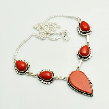 Coral Gemstone Ethnic Handmade Necklace Jewelry Gift For Women 24 Gms AN 10444
