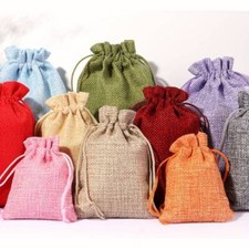 10 -100 Wedding Party Hessian Drawstring Gift Bags Fabric Linen Christmas Pouch