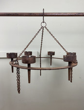 Large Vintage Wrought Iron Hanging Chandelier Candle Holder & Adjustable Chains.