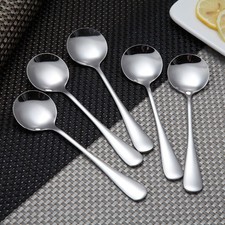 Soup Spoons Round Spoons Silver Soup Ladle Stainless Steel 6Pcs Practical