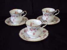 Elizabethan Bone China 'Rosamund' Roses 3 x Cups and Saucers
